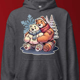 Hoodie in dark heather gray featuring cuddly bear winter design - cozy winter wear for US gay bear community