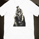 Leather Daddies Shirt-White flat closeup-backroom gear - Leather Pride Daddy T-Shirt – Gay Leather Flag Dom Tee – LGBTQ+ pride t-shirts US UK – Gay pride shirts collection – Made-to-order gay apparel