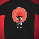 T-shirt in black featuring red rose pup design - pup play kink pride wear for US gay fisting community