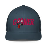 Navy cap with 'GOONER' text, rolled eyes and hanging tongue - Backroom Gear