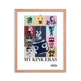 Poster framed in Red oak featuring kinky pop vinyl graphic such as fisting and watersports as a tribute to Taylor Swift's Eras Tour Poster- Kink Eras print - LGBTQ+ kink pride parody art print by BackRoom Gear