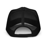 Back of Happy Little Pit Pig trucker cap -showing adjustable strap on black mesh snapback hat - Backroom Gear