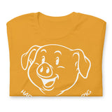 Folded Mustard yellow Happy Little Piss Pig t-shirt - watersports kink pride LGBTQ+ tee by BackRoomGear