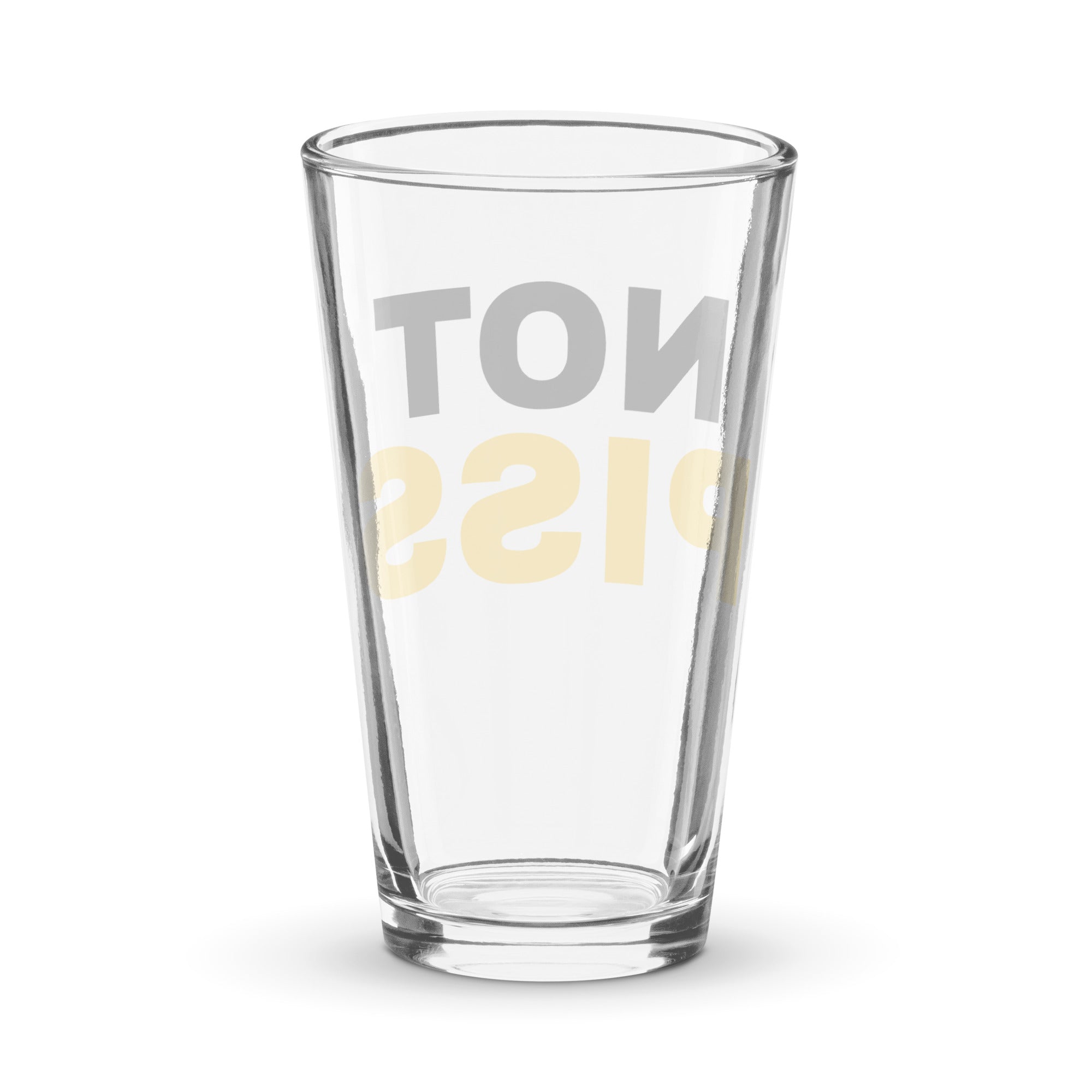 rear view of NOT PISS pint glass - watersports kink pride LGBTQ+ glass by BackRoomGear