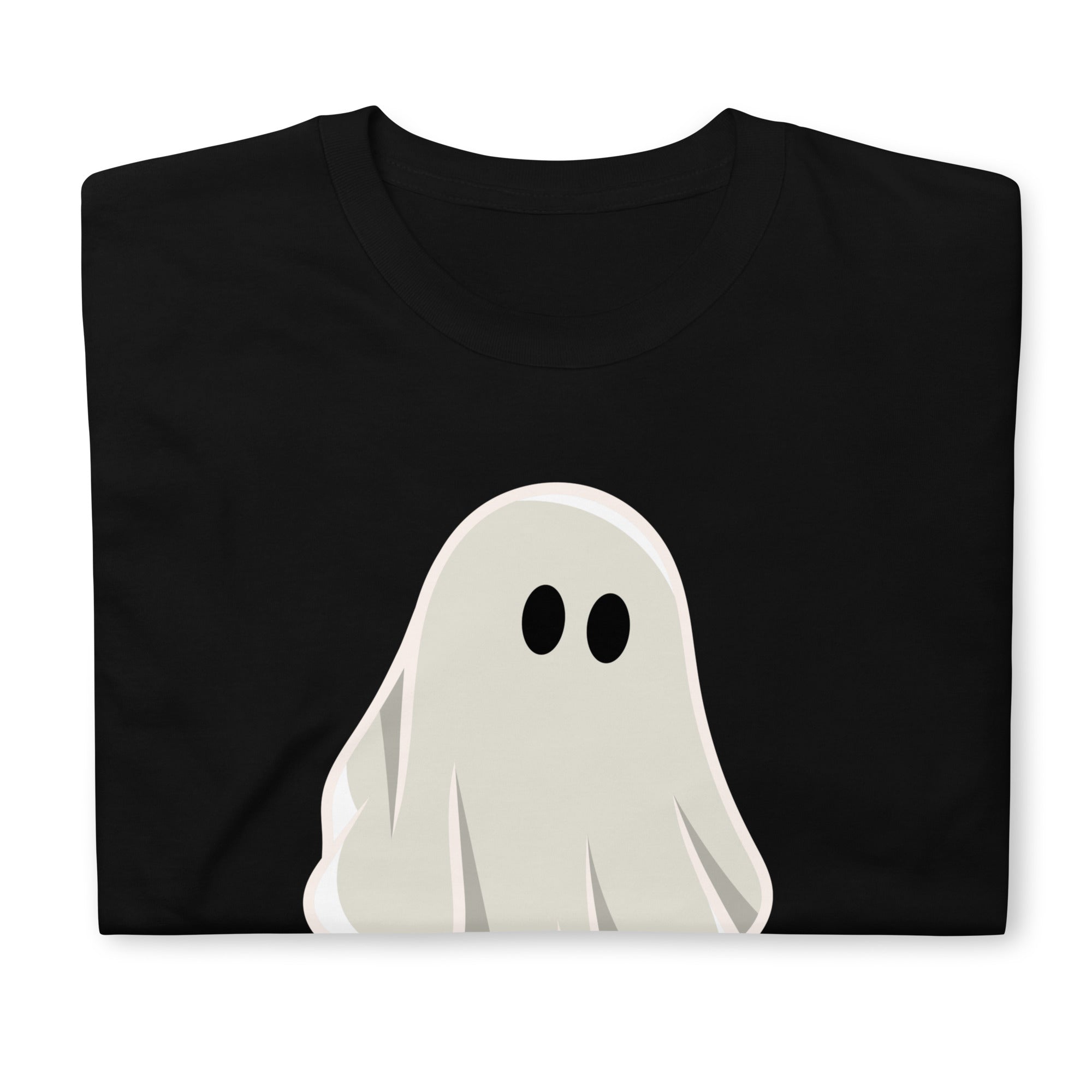 Folded black t-shirt with a graphic of a ghost with a large penis. The shirt is designed for adults and features a playful, spooky Halloween theme- Black Well Hung Ghost Halloween shirt - spooky gay ghost tee by BackRoomGear