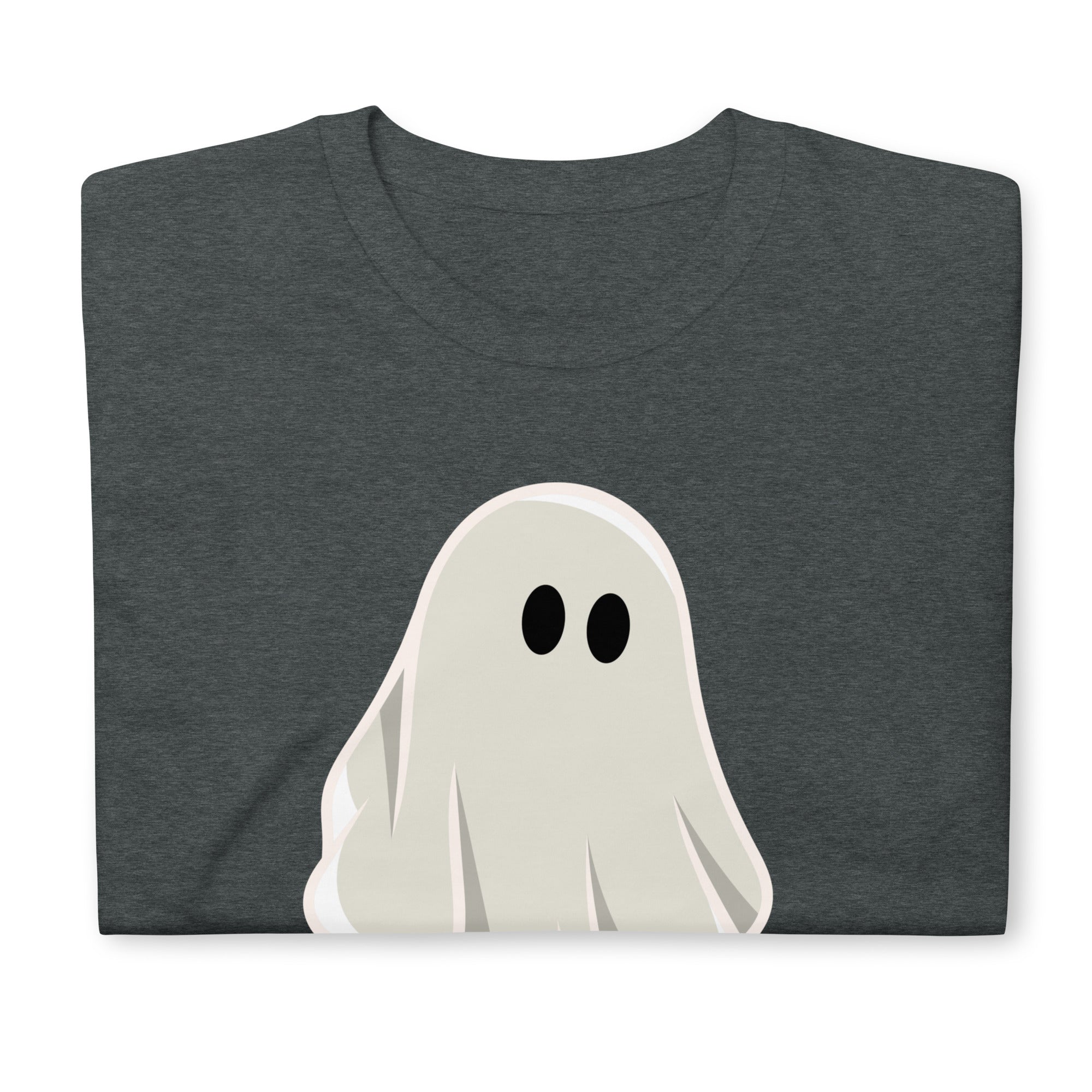 Dark Heather t-shirt with a graphic of a ghost with a large penis. The shirt is designed for adults and features a playful, spooky Halloween theme- Grey Well Hung Ghost Halloween shirt - spooky gay ghost tee by BackRoomGear