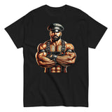 T-shirt in black featuring Sir Leather Alpha design - leather daddy pride wear for US gay dom community