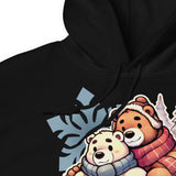 Close up of Hoodie in black featuring cuddly bear winter design - cozy winter wear for US gay bear community