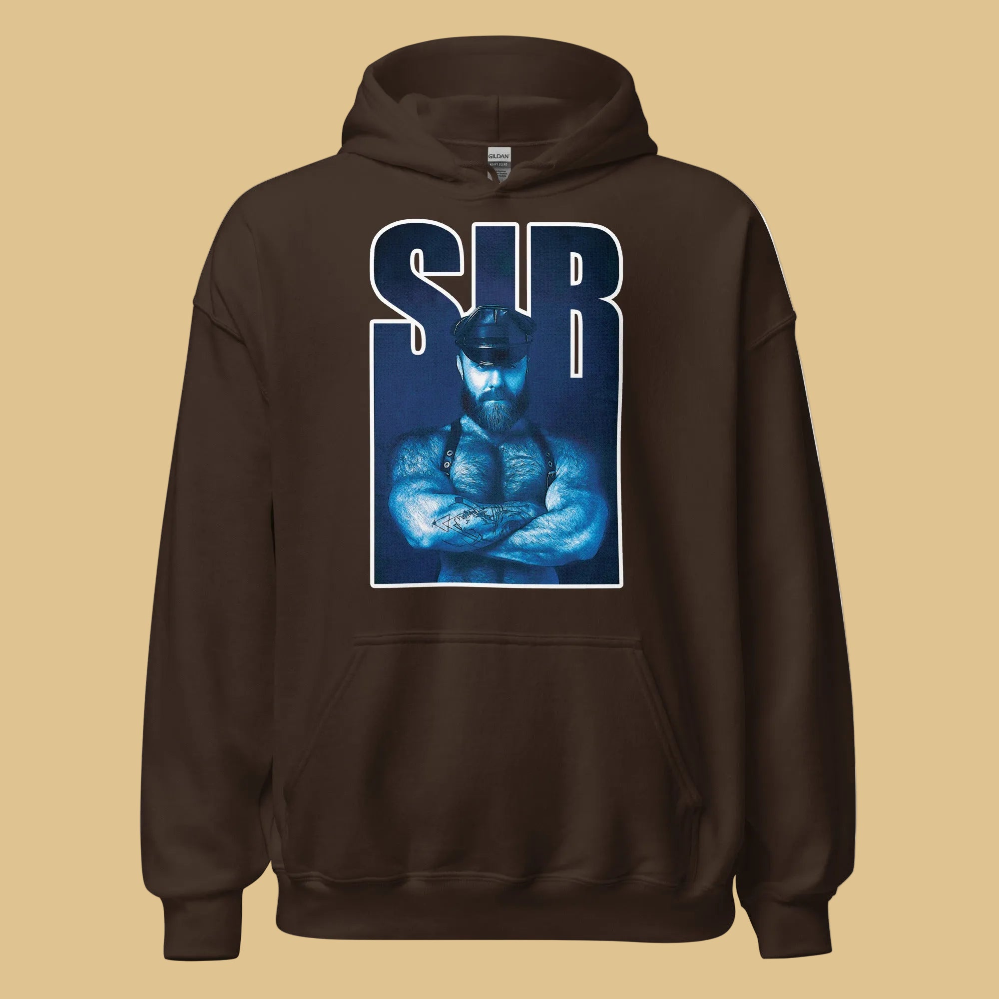 Dark chocolate Sir Bear leather dom hoodie - gay bear kink pullover by BackRoomGear