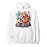 White Hoodie featuring cuddly bear winter design - cozy winter wear for US gay bear community