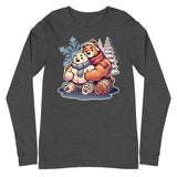 Long sleeve tee in dark gray heather featuring cuddly bear winter design - cozy winter wear for US gay bear community