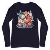 Long sleeve tee in navy featuring cuddly bear winter design - cozy winter wear for US gay bear community