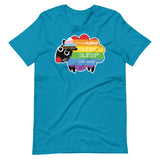 Aqua Kinky Rainbow Sheep T-Shirt – LGBTQ+ Kink Pride Tee – Gay pride shirts collection – LGBTQ+ pride t-shirts US UK – Made-to-order gay apparel