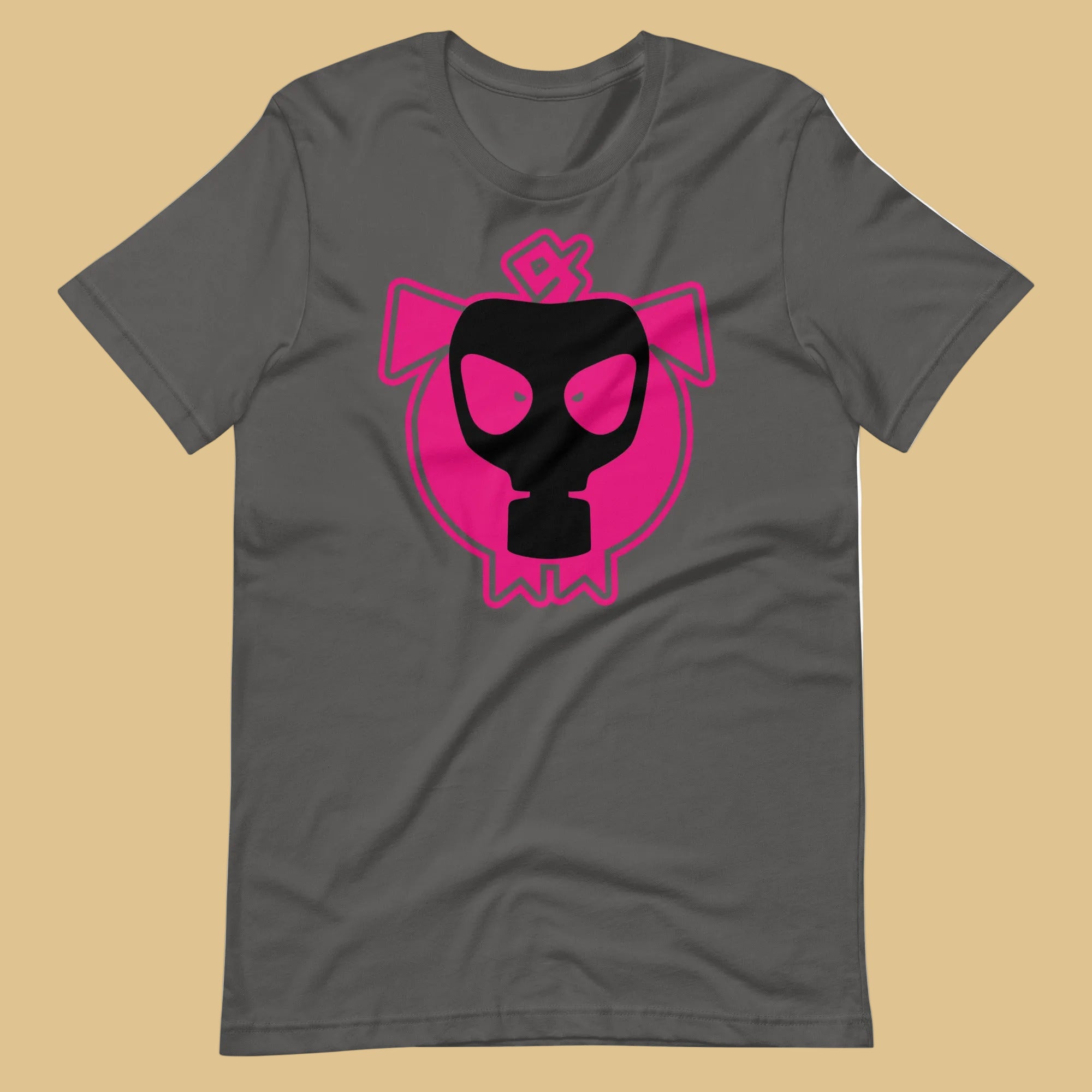 Asphalt grey gas mask pig t-shirt - rubber kink pride LGBTQ+ apparel by BackRoom Gear