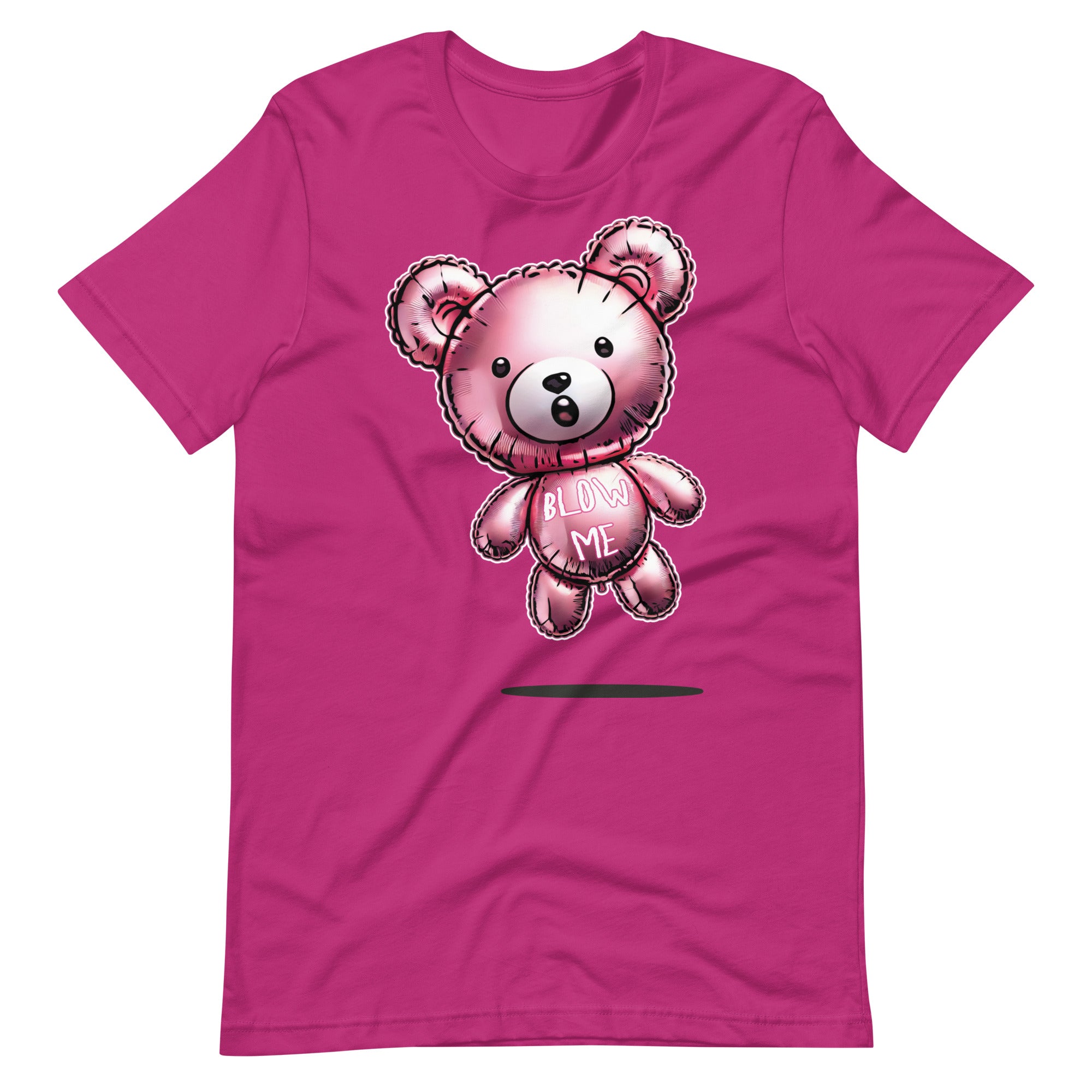 Gay bear shirt in berry color with Blow Me bear graphic flat lay