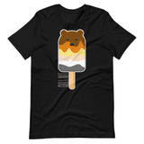 Black t-shirt with a bear popsicle graphic on a white background - Bear Paddle Pop T-Shirt – Gay Bear Pride Flag Parody Tee – LGBTQ+ pride t-shirts US UK – Gay pride shirts collection – Made-to-order gay apparel