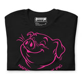 Folded Happy Little Pit Pig black t-shirt front view with pit pig graphic - Backroom Gear