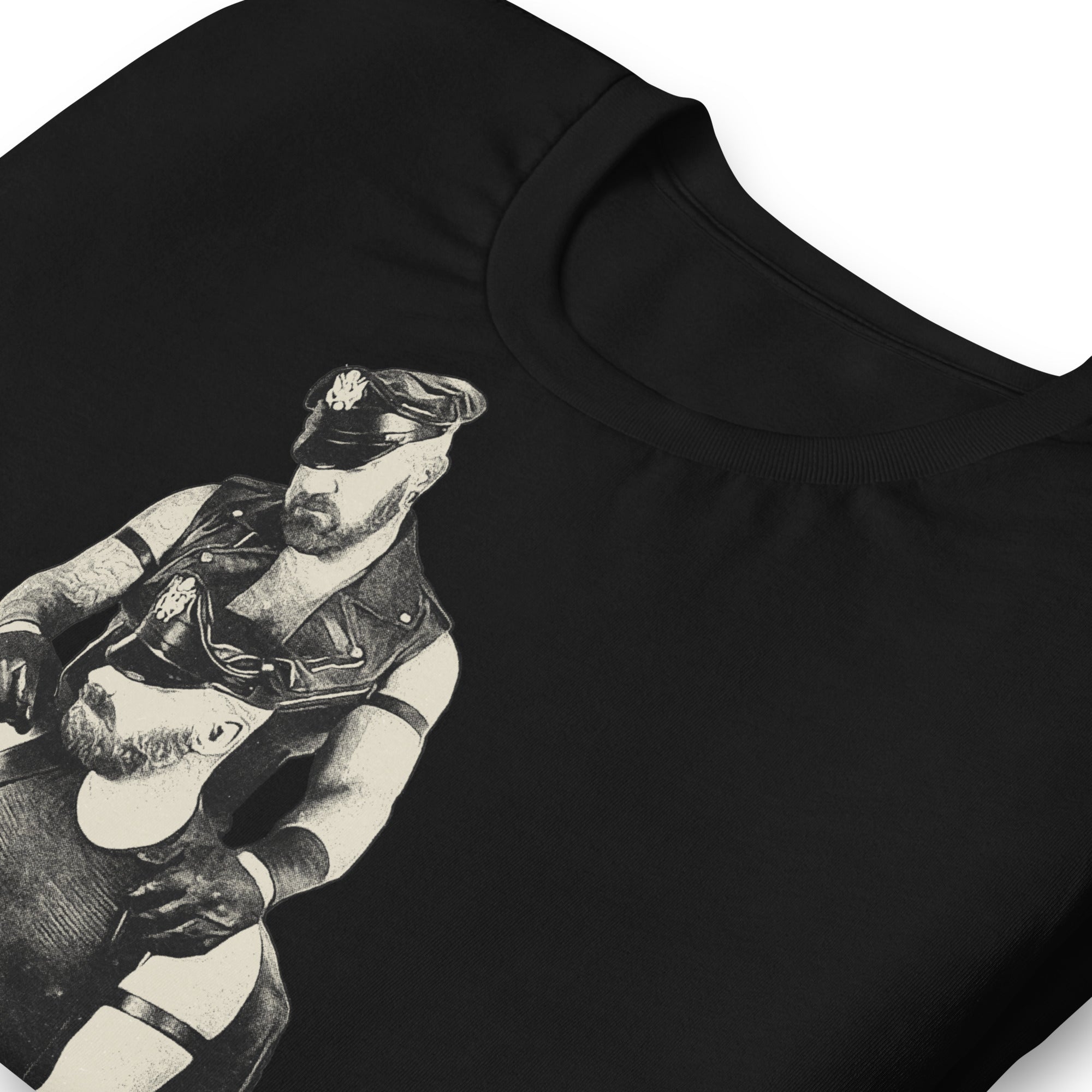 Leather Daddies Shirt-Black folded-backroom gear - Leather Pride Daddy T-Shirt – Gay Leather Flag Dom Tee – LGBTQ+ pride t-shirts US UK – Gay pride shirts collection – Made-to-order gay apparel