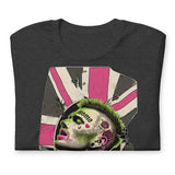 Folded dark-grey-heather t-shirt with a homosexual punk pink and green graphic design - Queer Punk Anthem t-shirt - gay rebel graphic tee by BackRoomGear
