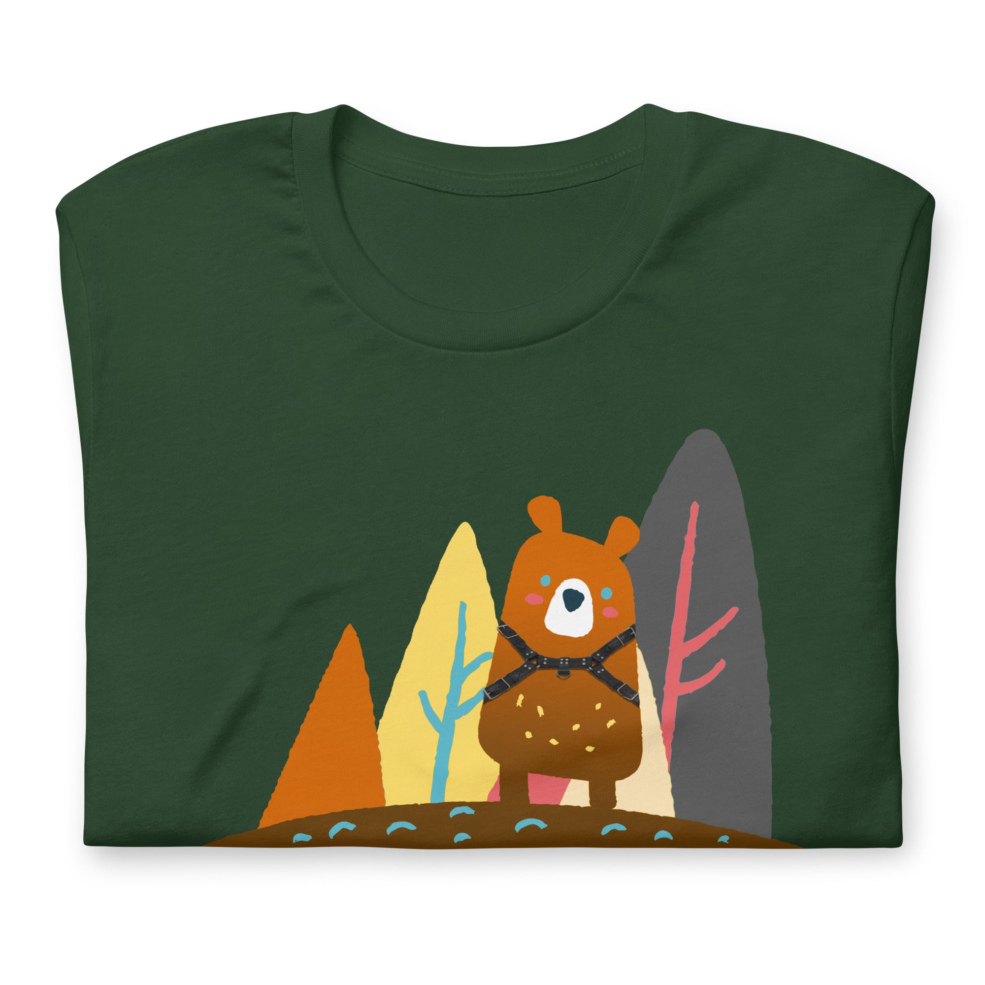 Bear-in-the-woods-Forest-green T-Shirt-Folded Backroom-Gear - Wild Leather Bear Pride T-Shirt – Gay Bear Flag Tee – LGBTQ+ pride t-shirts US UK – Gay pride shirts collection – Made-to-order gay apparel