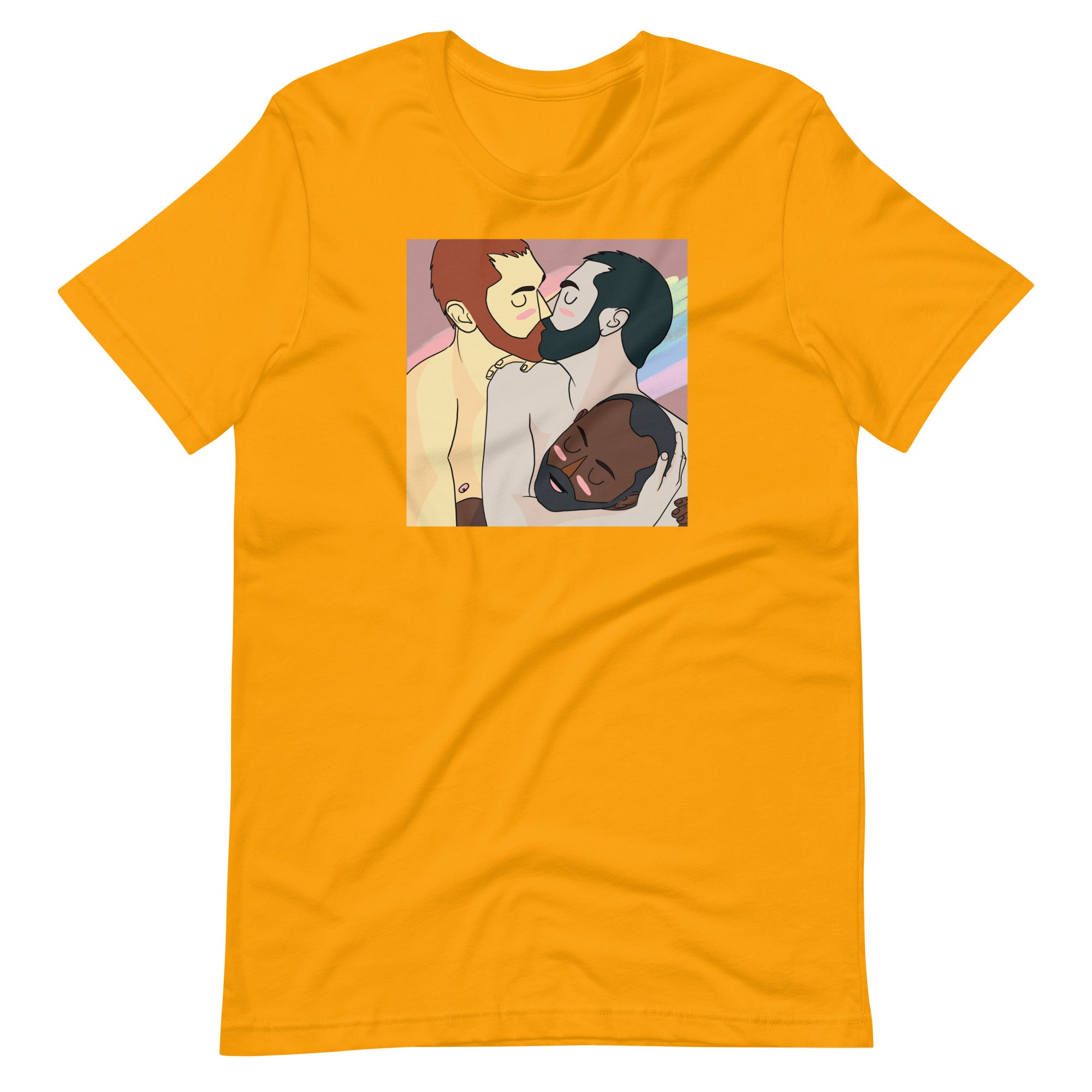 Yellow Gold Throuple Pride t-shirt - bold LGBTQ+ polyamory statement tee by BackRoom Gear - LGBTQ+ pride t-shirts US UK – Made-to-order LGBTQ clothing