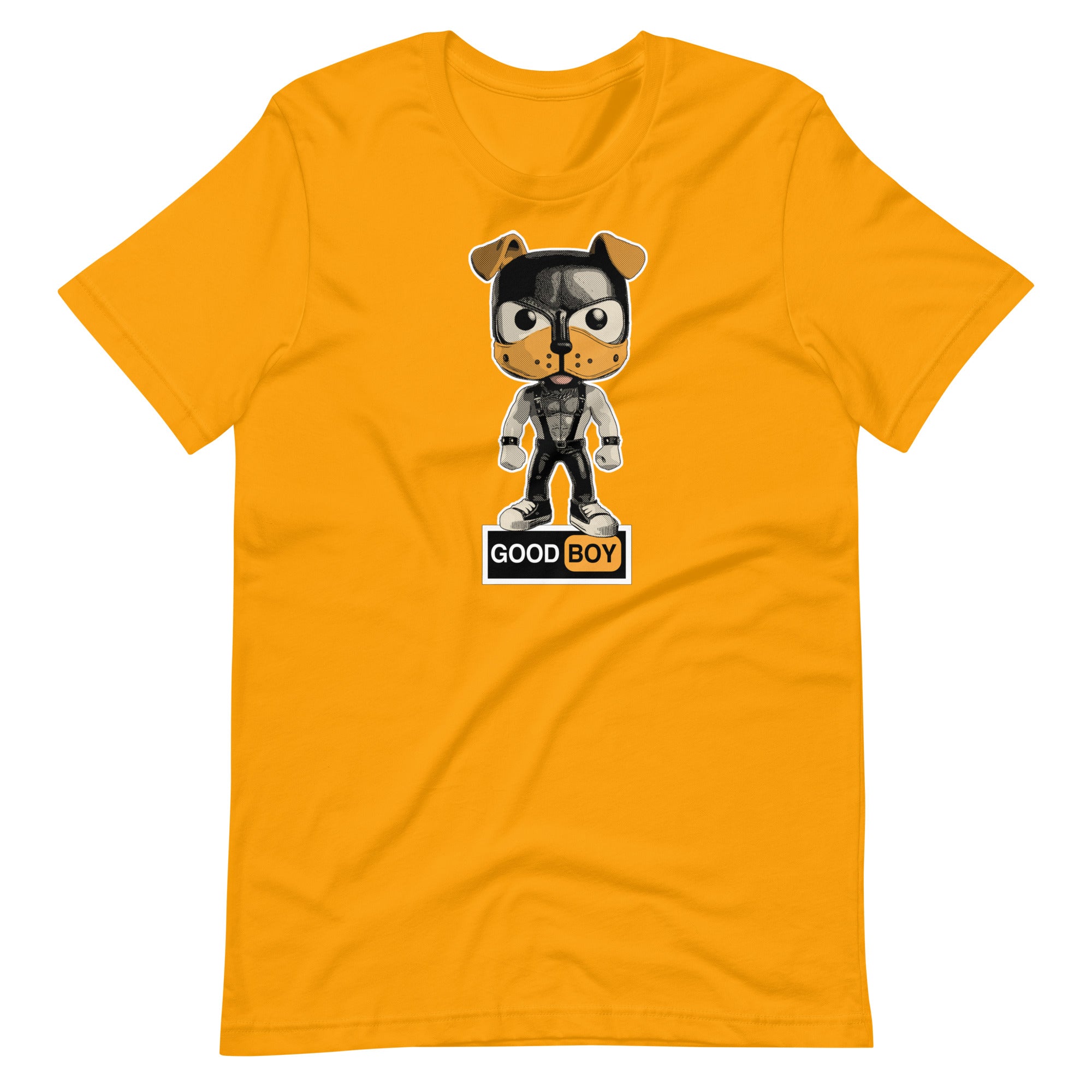 Yellow gold T-Shirt – Gay Puppy Play LGBTQ+ Tee – Gay pride shirts collection – LGBTQ+ pride t-shirts US UK – Made-to-order gay apparel