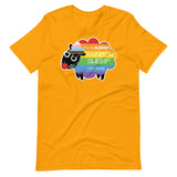 Yellow gold Kinky Rainbow Sheep T-Shirt – LGBTQ+ Kink Pride Tee – Gay pride shirts collection – LGBTQ+ pride t-shirts US UK – Made-to-order gay apparel