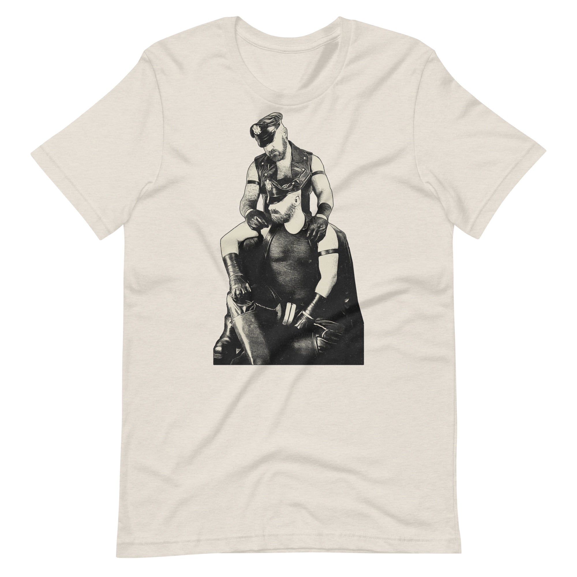 Leather Daddies Shirt-Heather Dust flat-backroom gear - Leather Pride Daddy T-Shirt – Gay Leather Flag Dom Tee – LGBTQ+ pride t-shirts US UK – Gay pride shirts collection – Made-to-order gay apparel