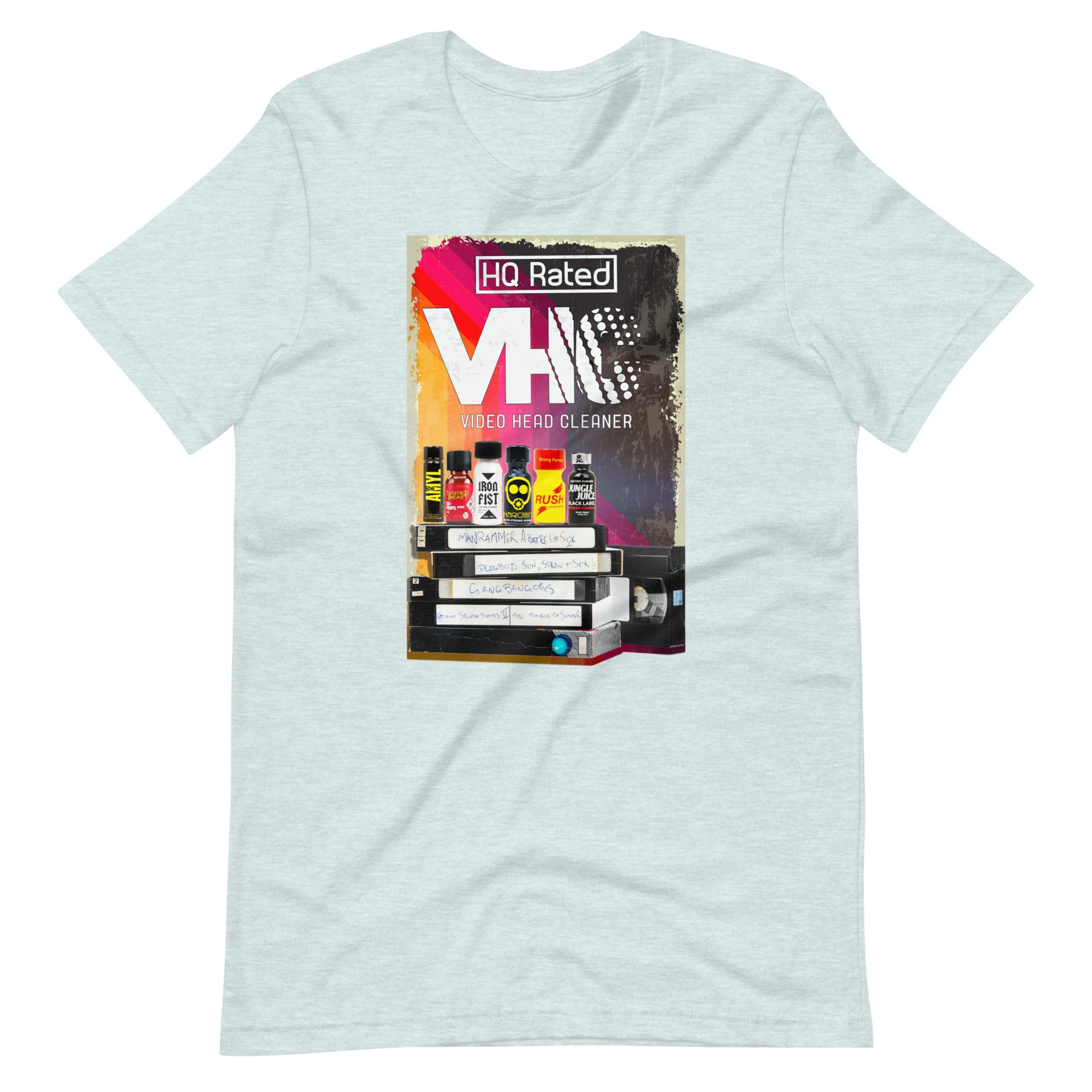 Video Head Cleaner Heather prism ice blue T-Shirt flat - BackRoomGear - your LGBT Gay Kink Apparel Store