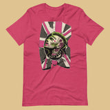 Berry pink t-shirt with a homosexual punk pink and green graphic design on a beige background - Heather raspberry Queer Punk Anthem t-shirt - gay rebel graphic tee by BackRoomGear