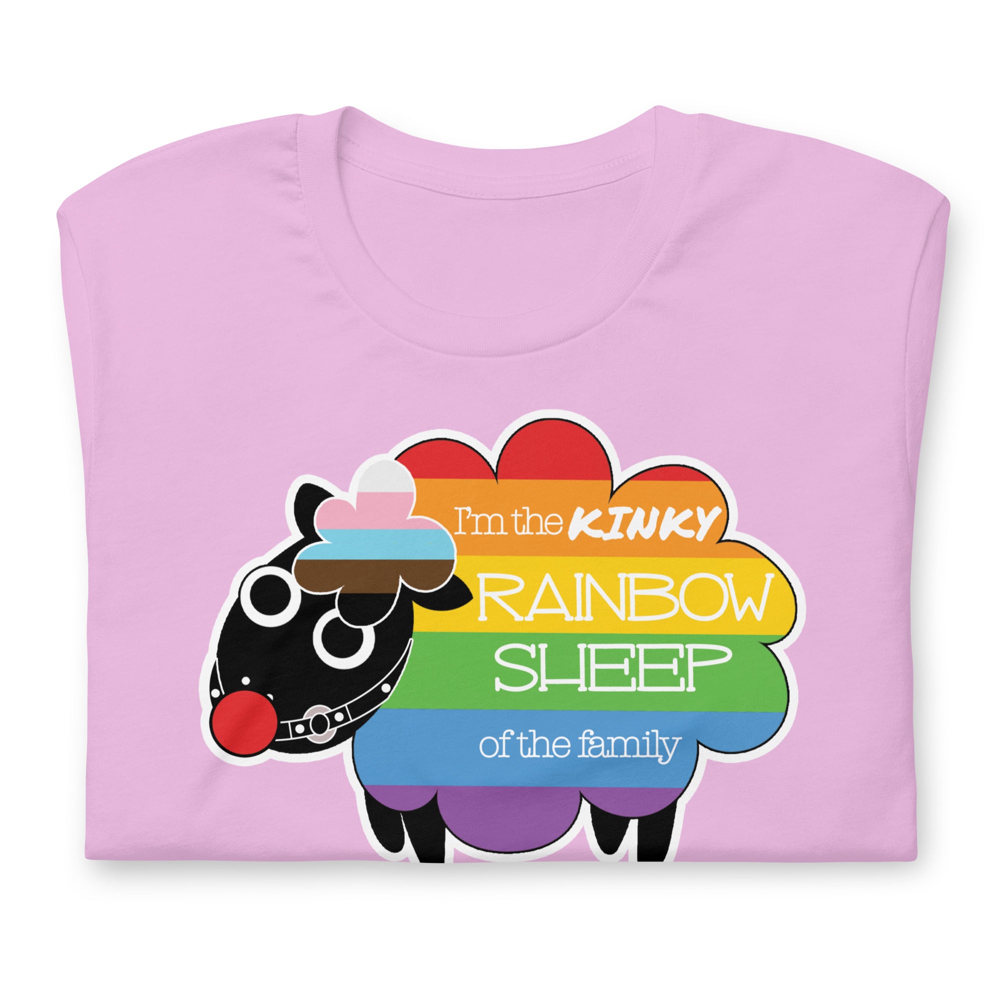 Lilac purple Kinky Rainbow Sheep T-Shirt – LGBTQ+ Kink Pride Tee – Gay pride shirts collection – LGBTQ+ pride t-shirts US UK – Made-to-order gay apparel