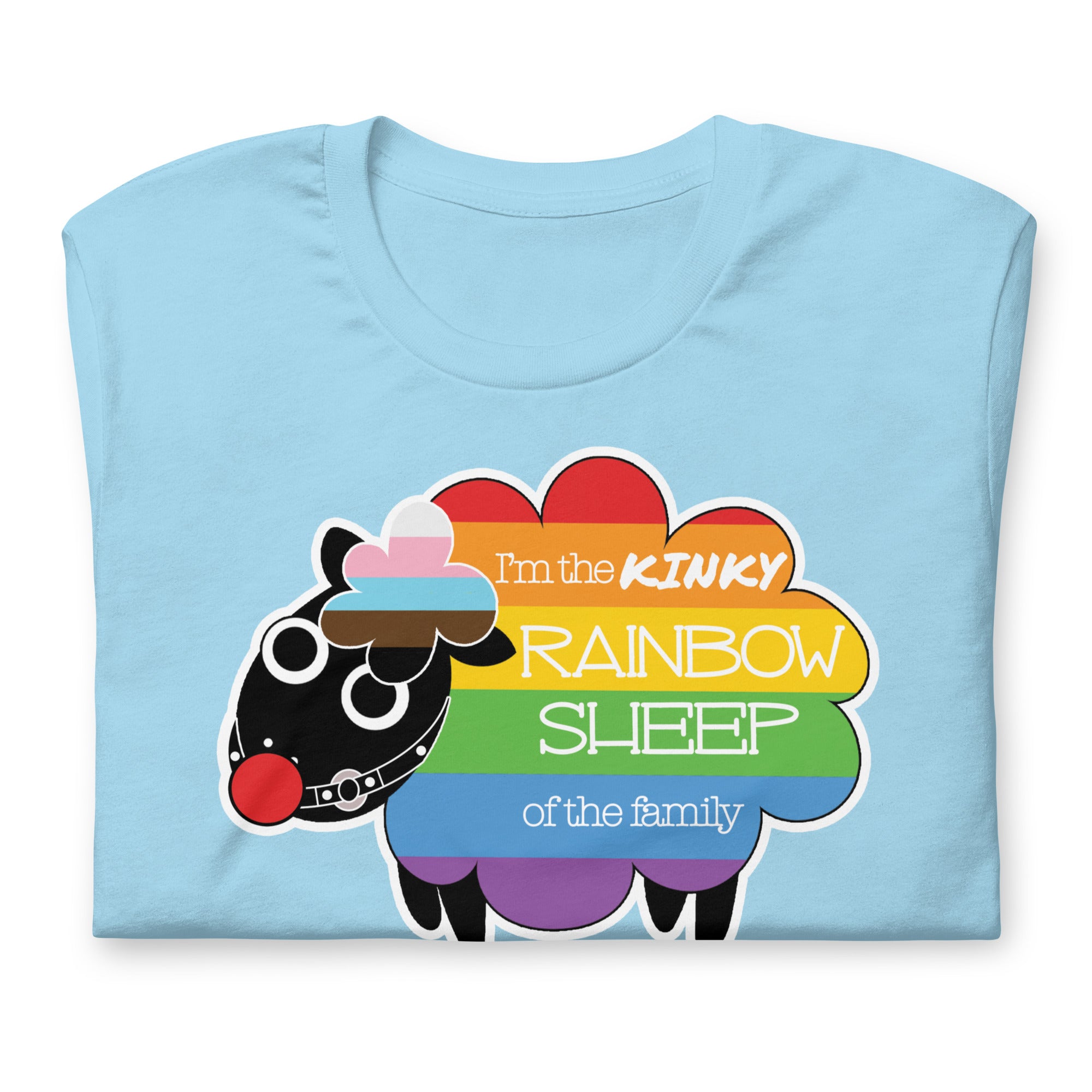 Ocean blue Kinky Rainbow Sheep T-Shirt – LGBTQ+ Kink Pride Tee – Gay pride shirts collection – LGBTQ+ pride t-shirts US UK – Made-to-order gay apparel