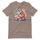 Gay bear shirt in pebble grey with hibernating bear couple flat lay - Cuddly Bear Winter T-Shirt – Cozy Gay Bear Pride Snuggles – LGBTQ+ pride t-shirts US UK – Gay pride shirts collection – Made-to-order gay apparel