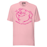Happy Little Pit Pig pink t-shirt front view with pit pig graphic - Backroom Gear