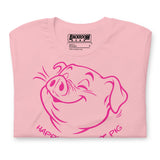 Folded Happy Little Pit Pig pink t-shirt front view with pit pig graphic - Backroom Gear