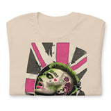 Folded soft cream t-shirt with a homosexual punk pink and green graphic design - Queer Punk Anthem t-shirt - gay rebel graphic tee by BackRoomGear