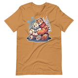 Gay bear tee in toast brown with hibernating bear couple flat lay - Cuddly Bear Winter T-Shirt – Cozy Gay Bear Pride Snuggles – LGBTQ+ pride t-shirts US UK – Gay pride shirts collection – Made-to-order gay apparel