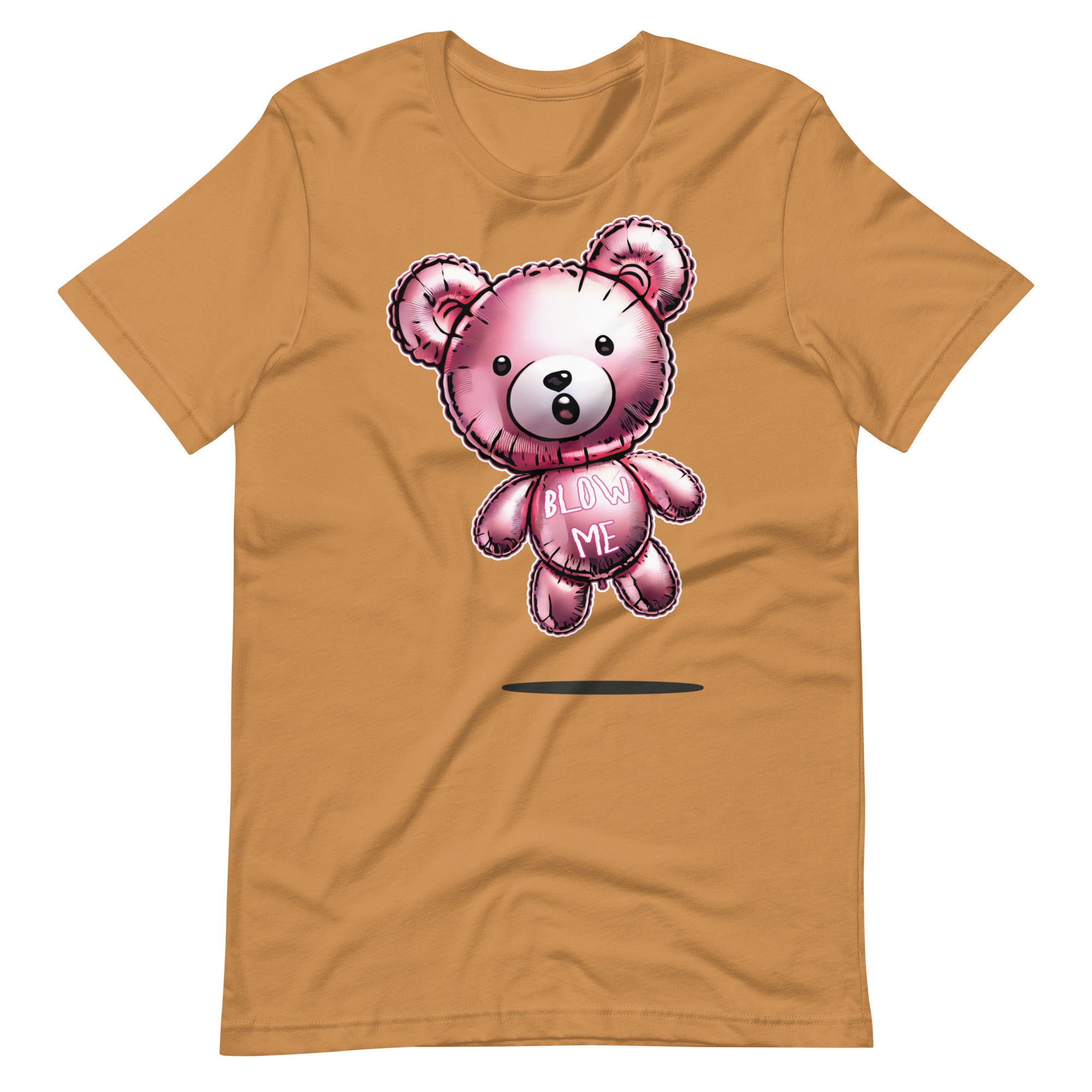 Gay bear t-shirt in toast beige with Blow Me balloon bear flat lay