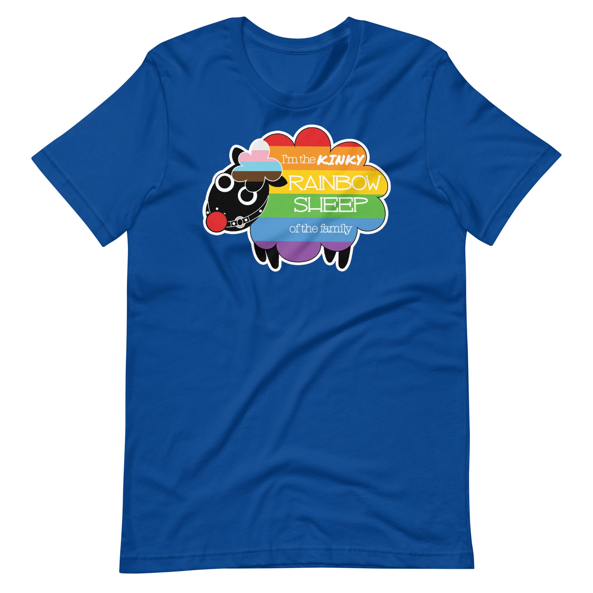 True Royal blue Kinky Rainbow Sheep T-Shirt – LGBTQ+ Kink Pride Tee – Gay pride shirts collection – LGBTQ+ pride t-shirts US UK – Made-to-order gay apparel