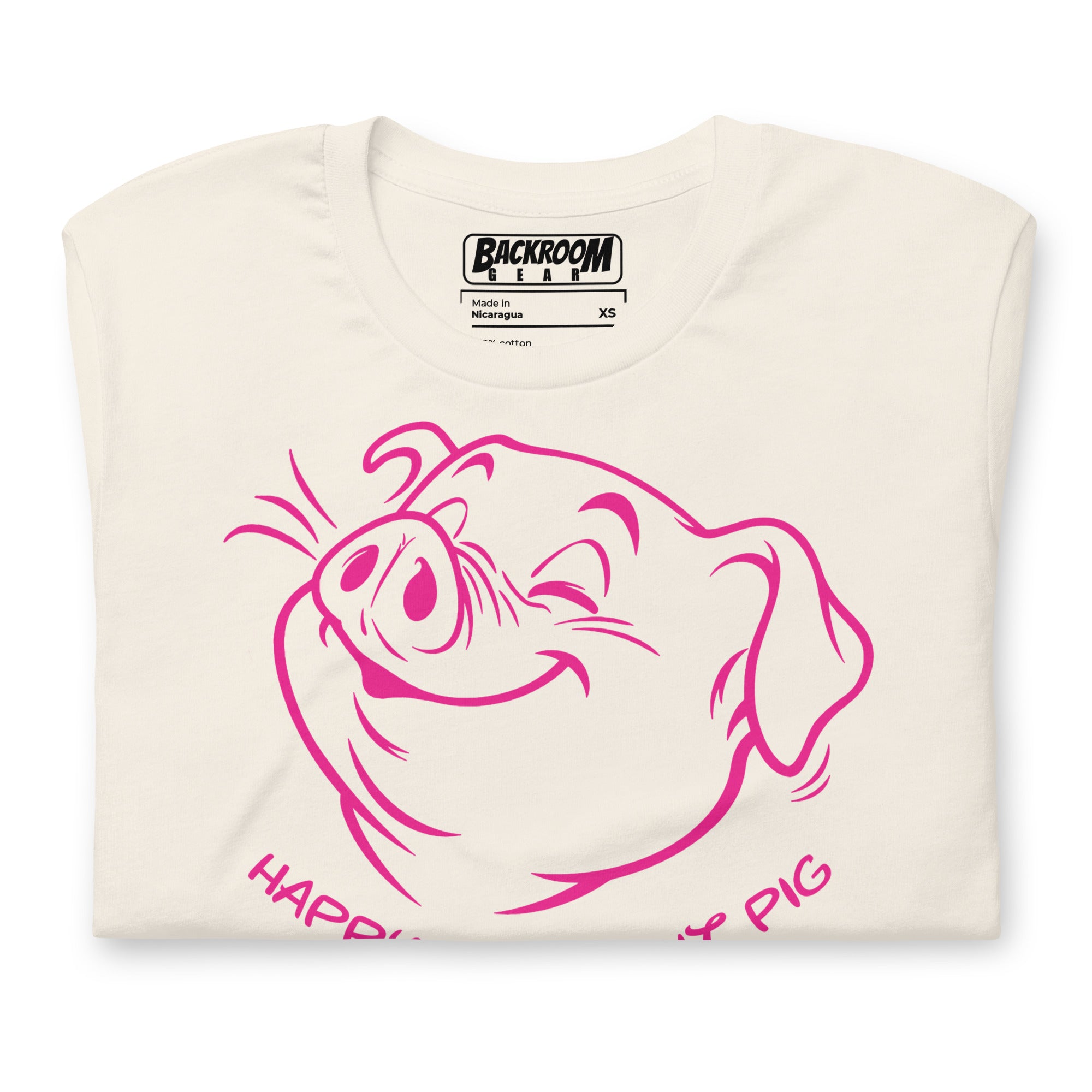 Folded Happy Little Pit Pig vintage white t-shirt front view with pit pig graphic - Backroom Gear
