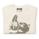 Folded closeup of vintage white t-shirt with a Sneaker Pup graphic design and 'CONFESS' text