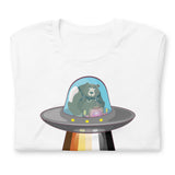 Gay bear t-shirt UFO abduction bear design in white folded - UFO Bear T-Shirt – Gay Leather Pride Tee for Bears – LGBTQ+ pride t-shirts US UK – Gay pride shirts collection – Made-to-order gay apparel