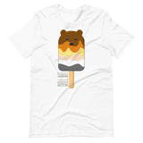 White t-shirt with a bear popsicle graphic on a white background - Bear Paddle Pop T-Shirt – Gay Bear Pride Flag Parody Tee – LGBTQ+ pride t-shirts US UK – Gay pride shirts collection – Made-to-order gay apparel