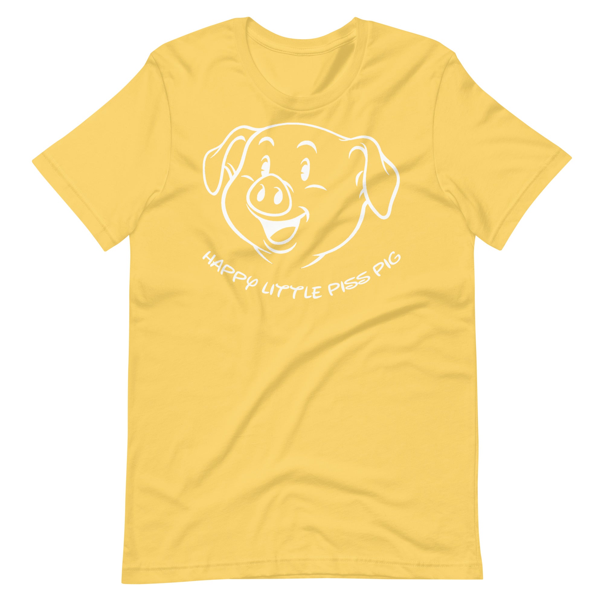 Yellow Happy Little Piss Pig t-shirt - watersports kink pride LGBTQ+ tee by BackRoom Gear