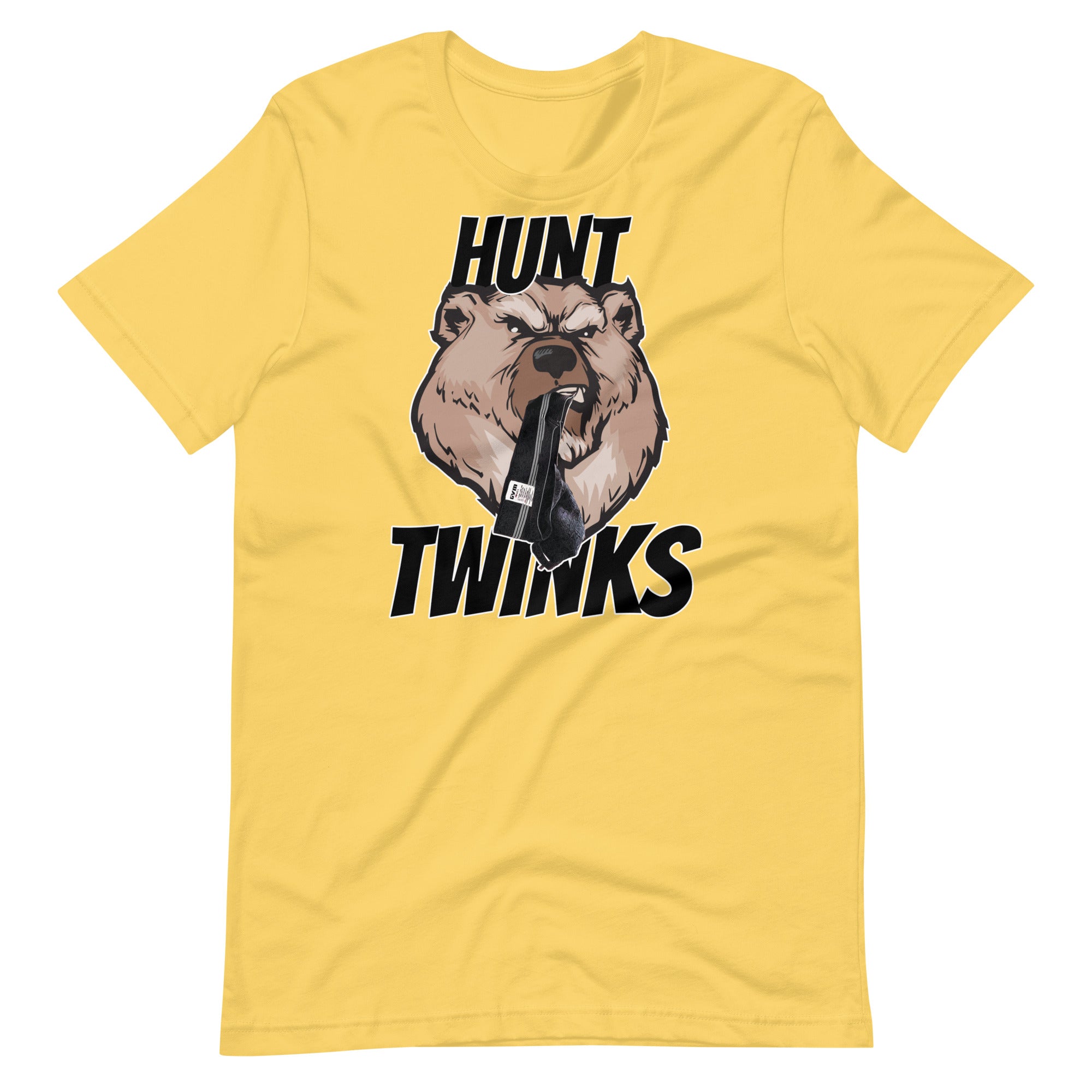 Gay bear daddy tee Hunt Twinks design in bright yellow