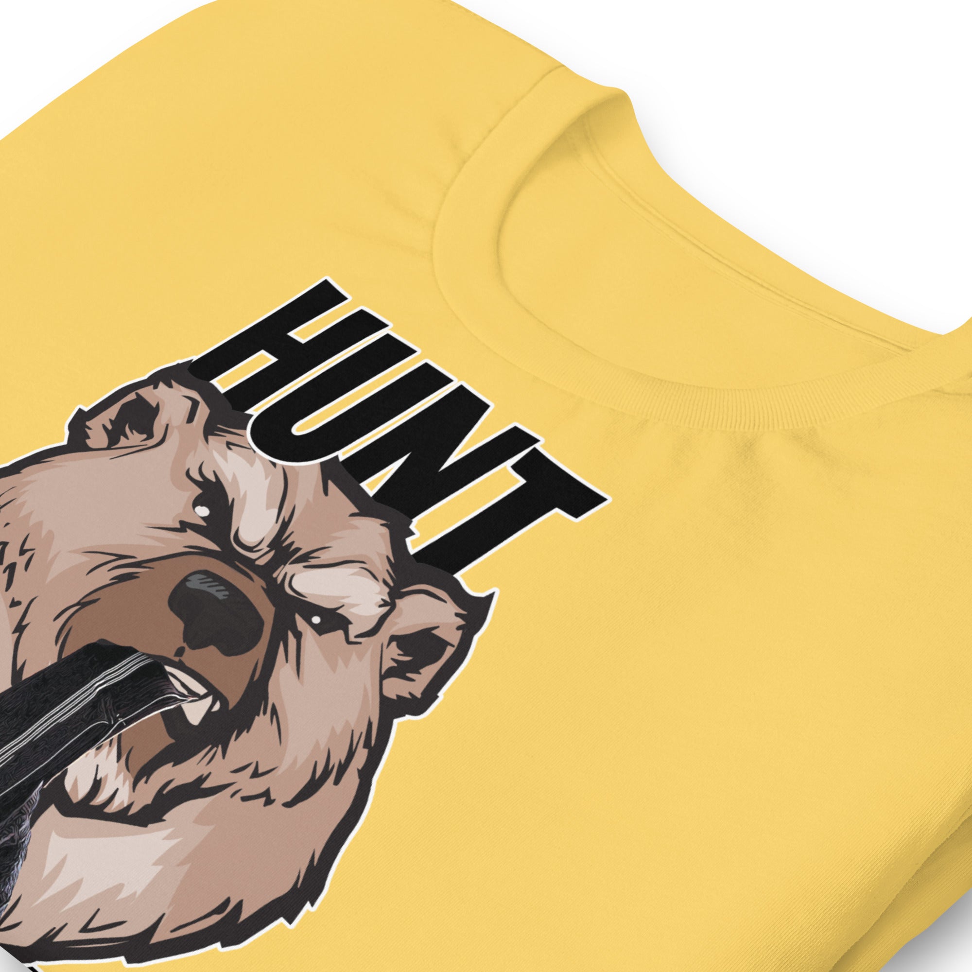Gay bear shirt Hunt Twinks design detail close-up in yellow