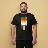 Man wearing a black t-shirt with a bear popsicle graphic on a beige background - Bear Paddle Pop T-Shirt – Gay Bear Pride Flag Parody Tee – LGBTQ+ pride t-shirts US UK – Gay pride shirts collection – Made-to-order gay apparel