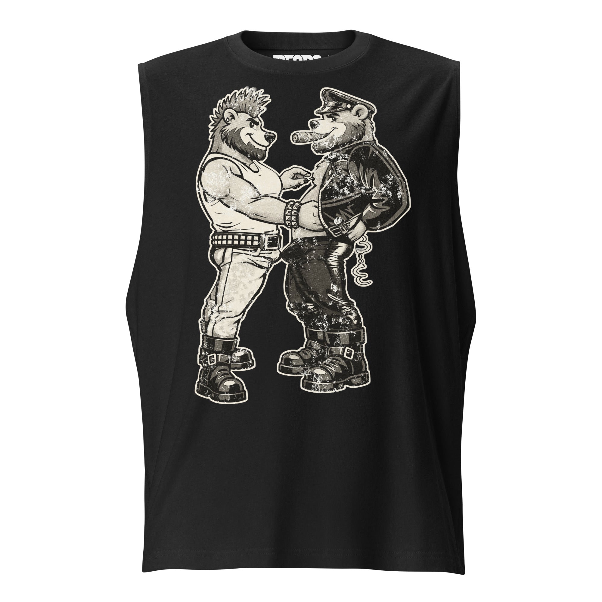 Bears of Backroom Leather & Punk Bear Muscle Tank – alternate front view, black muscle tank