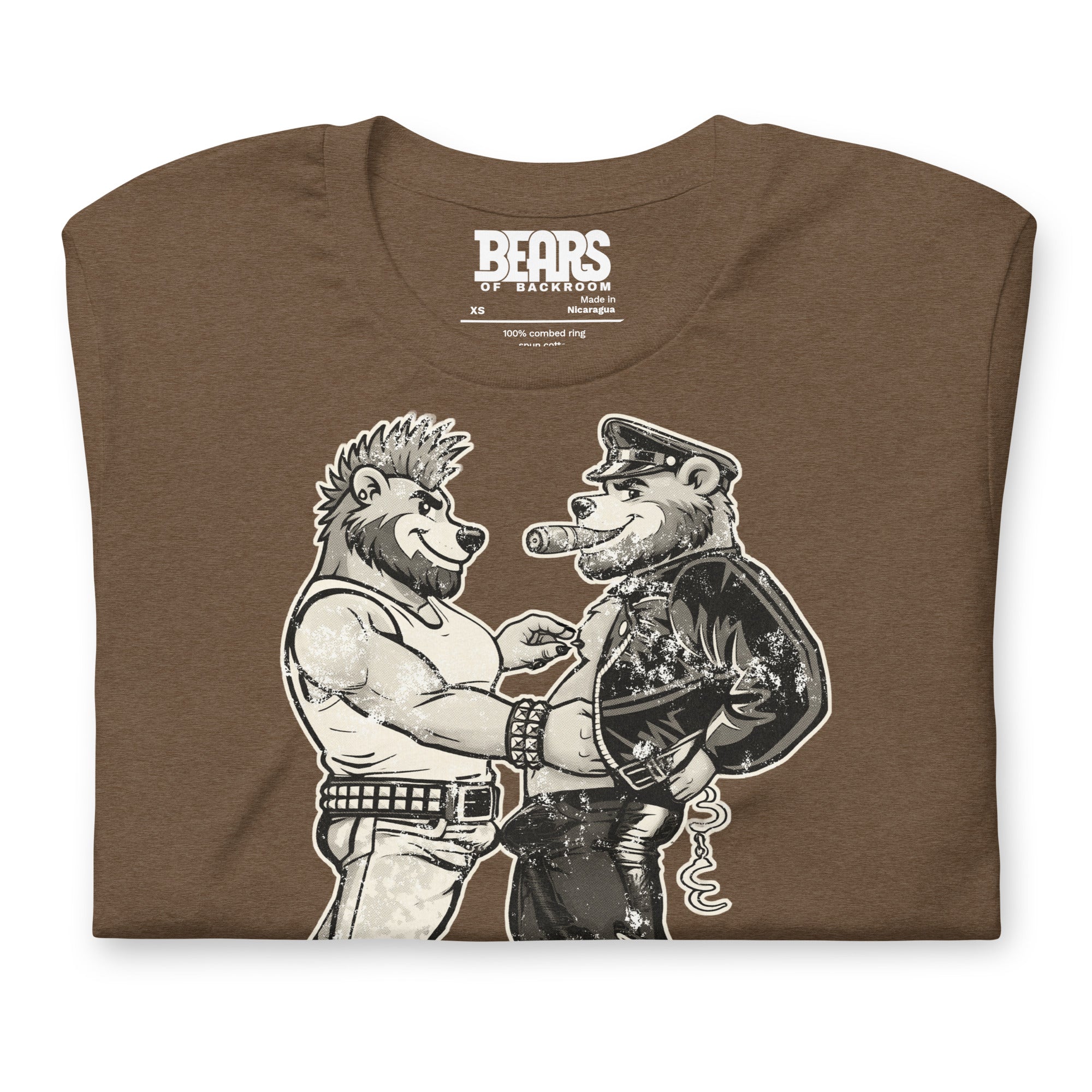 Bears of Backroom Leather & Punk Bear Tee – alternate front view, heather brown t-shirt