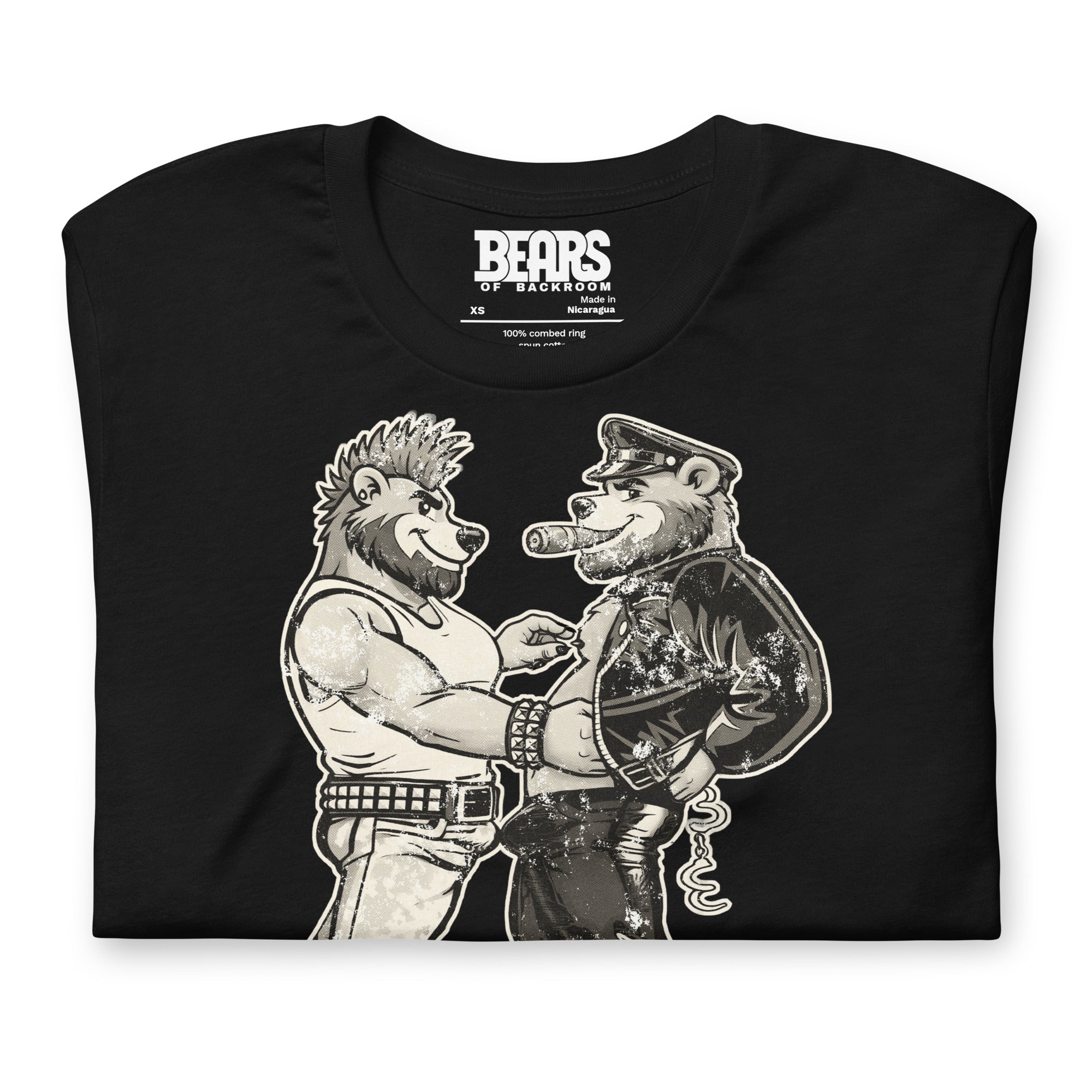 Bears of Backroom Leather & Punk Bear Tee – alternate front view, black t-shirt with distressed print